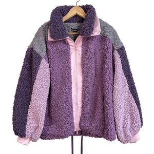 NWT For Love & Lemons Cozy Zip Up Sherpa Colorblock Fleece Jacket Womens Small